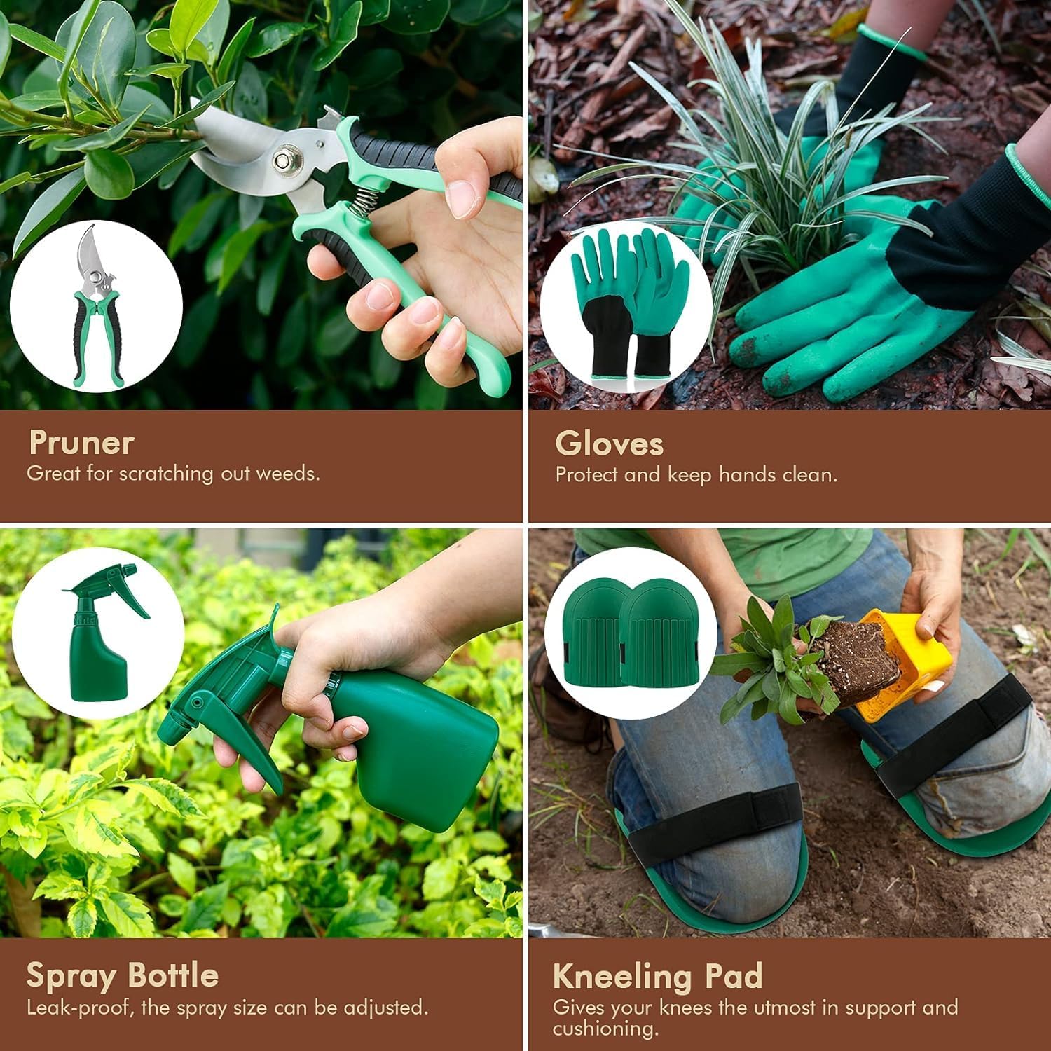 Imagen de YAUNGEL Juego de Herramientas de jardinería, 10 Piezas de Acero Inoxidable de Uso Pesado con Mango de Madera Antideslizante - Regalos para Mujeres y Hombres, Verde