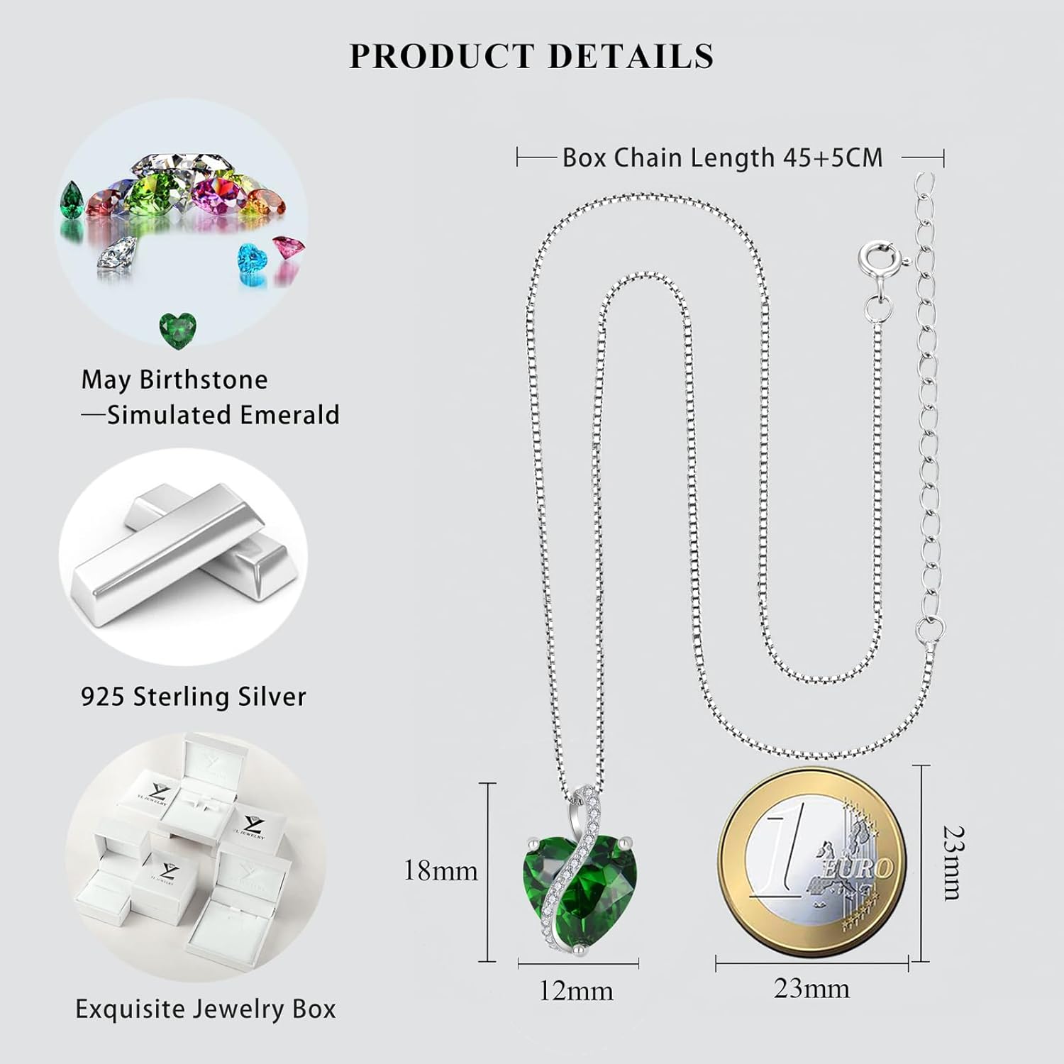 Imagen de YL Collar Corazón Plata de Ley 925 con 12 piedras de Nacimiento Circonita Colgante para Mujer