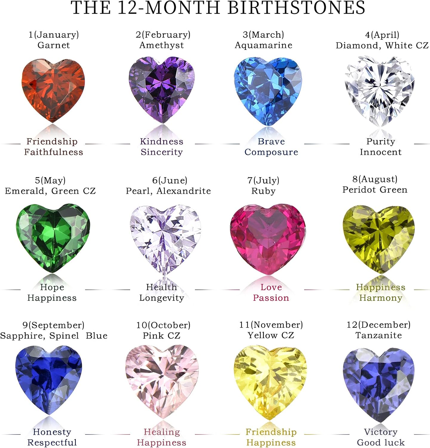 Imagen de YL Collar Corazón Plata de Ley 925 con 12 piedras de Nacimiento Circonita Colgante para Mujer