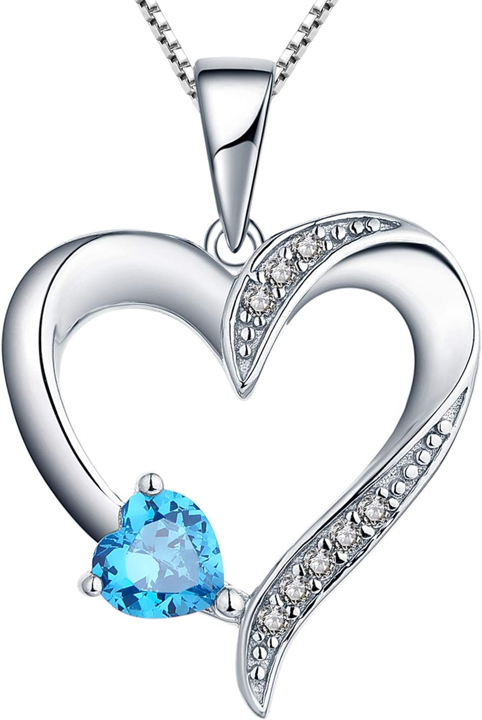 Imagen de YL Collar de Corazón Plata de Ley 925 con 12 Piedras de Nacimiento Circonita Collar con Colgante de Corazón Doble para Mujer, 45-48cm