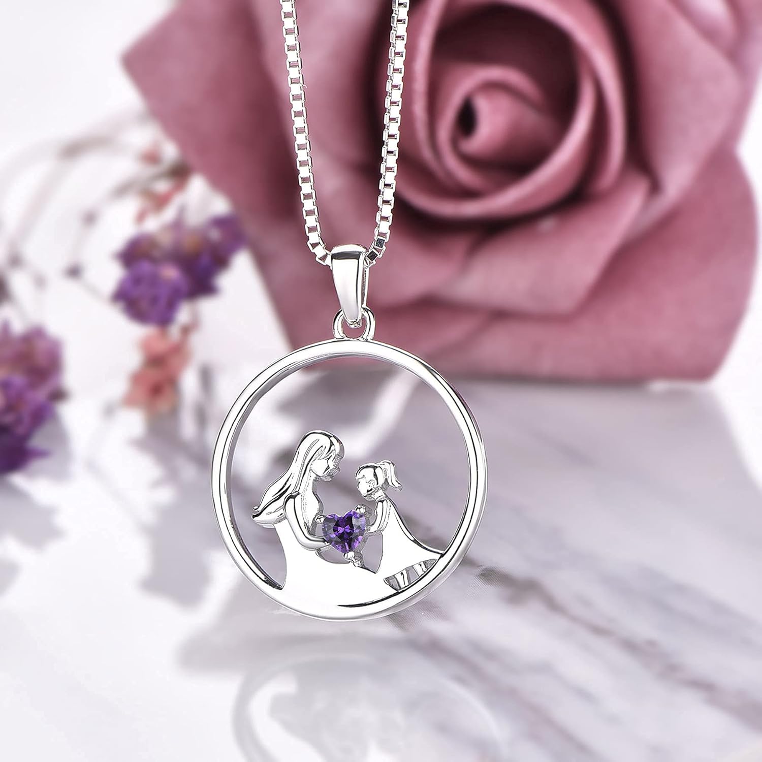 Imagen de YL Collar Madre e Hija Plata de Ley 925 Collar con Colgante de Circonita Regalos para Mujeres Mamás, 45-48 CM